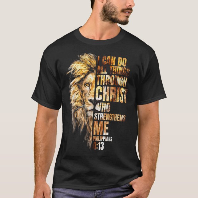 Camiseta Christian I Can Do All Things Through Christ Lion  (Anverso)