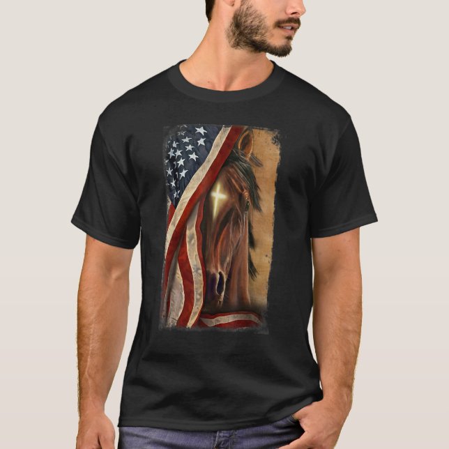 Camiseta Christian Jesus Cross Patriotic Horse Cross Americ (Anverso)