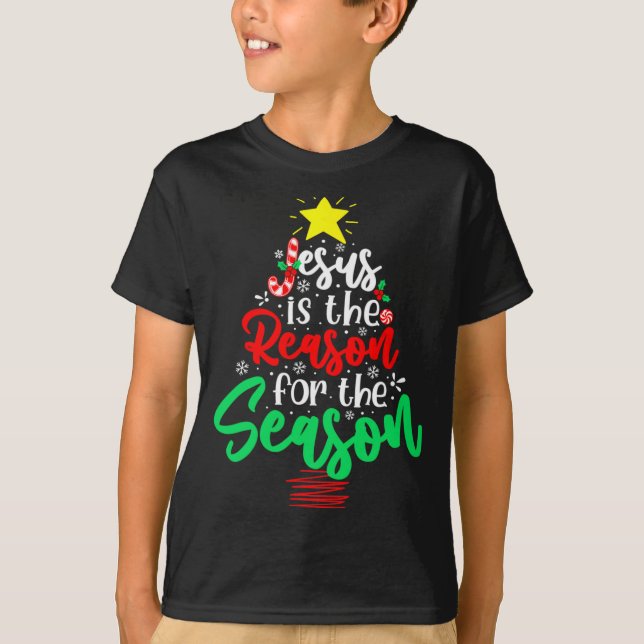 Camiseta Christian Jesus Is The Reason Christmas Xmas Tree  (Anverso)