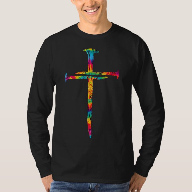 Camiseta Christian Jesus Nail Cross Tie Dye Rainbow Bible R (Anverso)