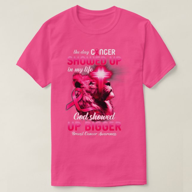 Camiseta Christian Lion Cross Pink Ribbon Breast Cancer Awa (Diseño del anverso)
