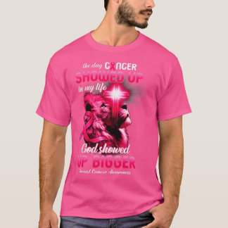 Camiseta Christian Lion Cross Pink Ribbon Breast Cancer Awa