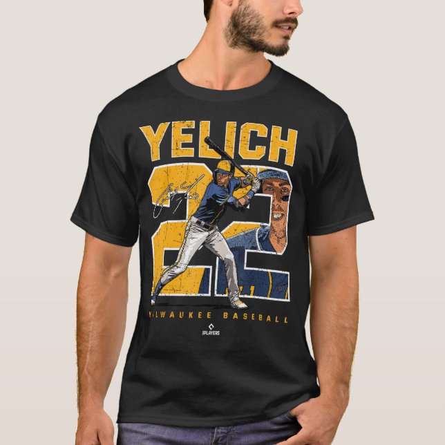 Camiseta Christian Número y retrato Yelich Milwaukee MLB (Anverso)