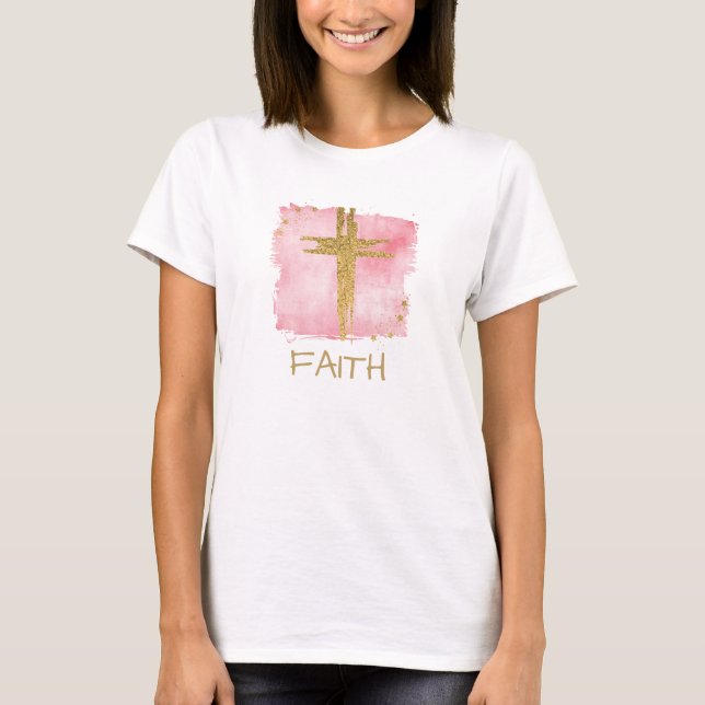 Camiseta *~* Christian Pin K Cross Gold Purpurina FAITH (Anverso)