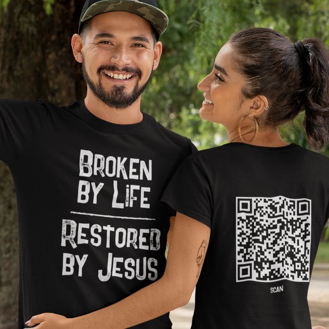 Camiseta Christian QR Code Broken By Life Restored By Jesus (Subido por el creador)