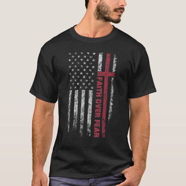 Camiseta Christian US USA Flag American Christ Faith Over F (Anverso)