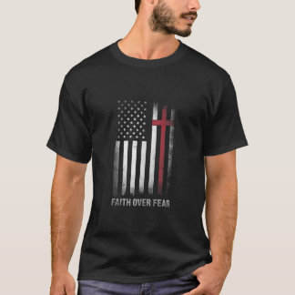Camiseta Christian US USA Flag American Christ Faith Over F