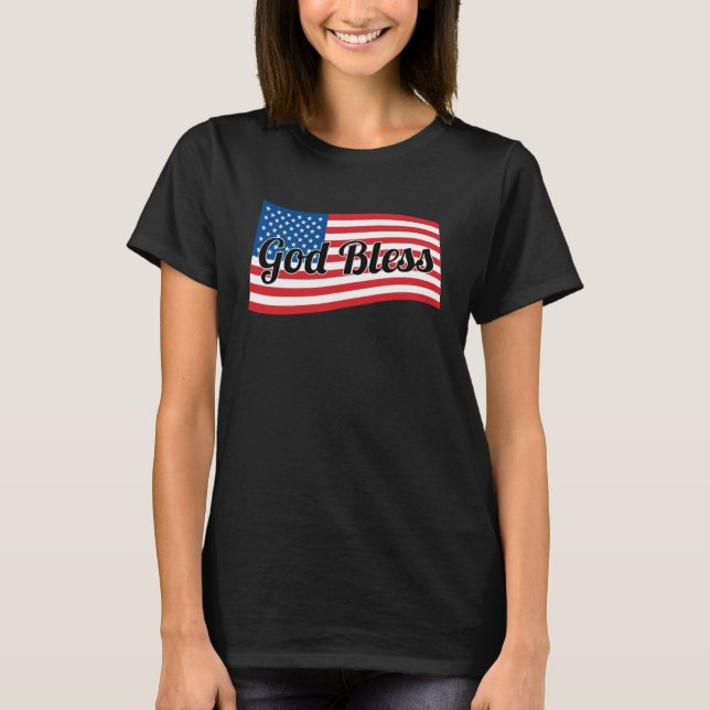 Camiseta Christian USA Patriotic  God Bless America Flag (Anverso)