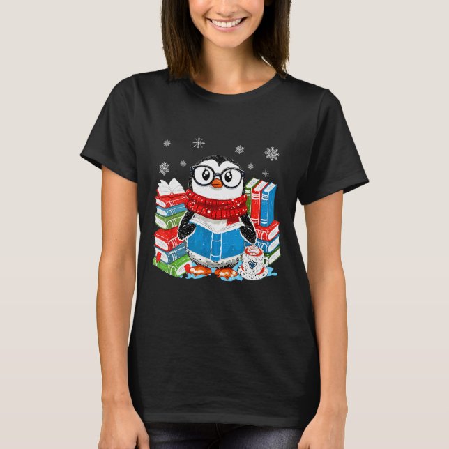 Camiseta Christmas A Penguin Reading Book Snowflake Cocoa H (Anverso)