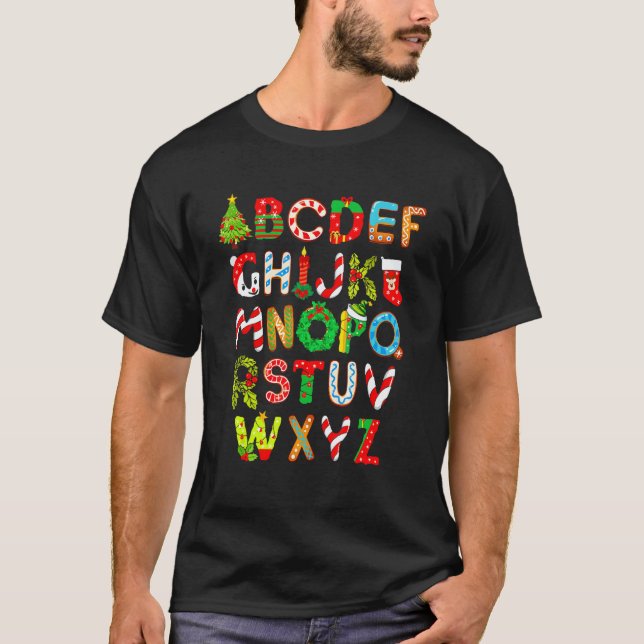 Camiseta Christmas Alphabet ABCs Elemeno  For Teacher Stude (Anverso)