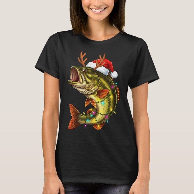 Camiseta Christmas B Santa Hat With Lights Funny Fishing Xm (Anverso)