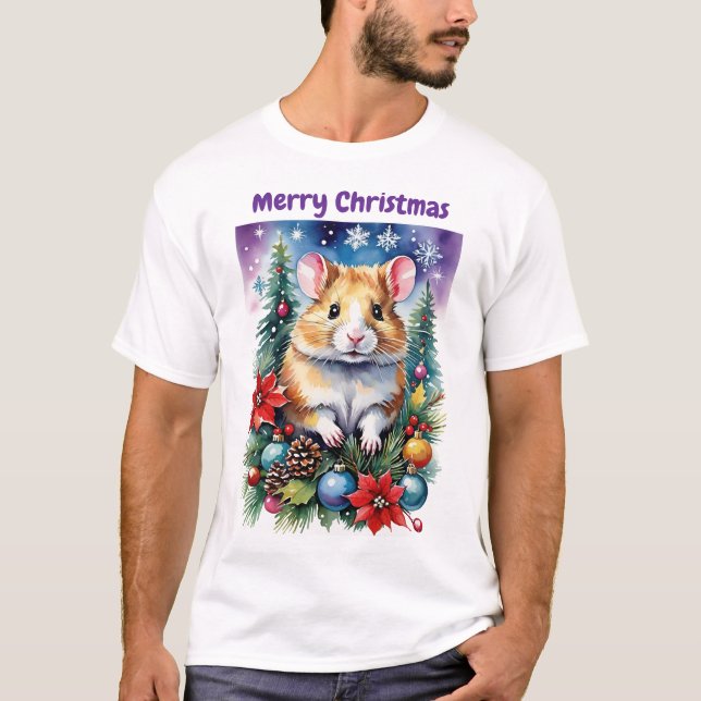 Camiseta Christmas Baby Hampster Purple Night & Ornaments (Anverso)