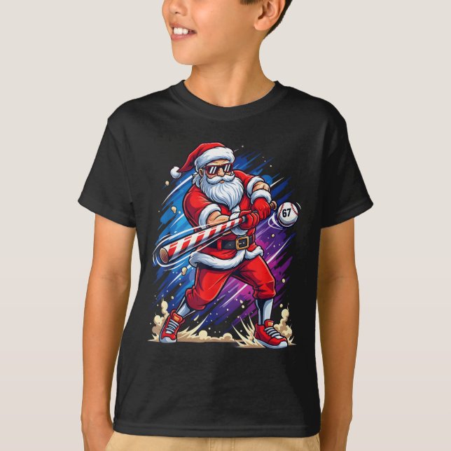 Camiseta Christmas Baseball Funny Santa Game Day Xmas Boys  (Anverso)