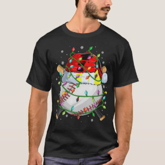 Camiseta Christmas Baseball Player Santa Hat Lights Xmas