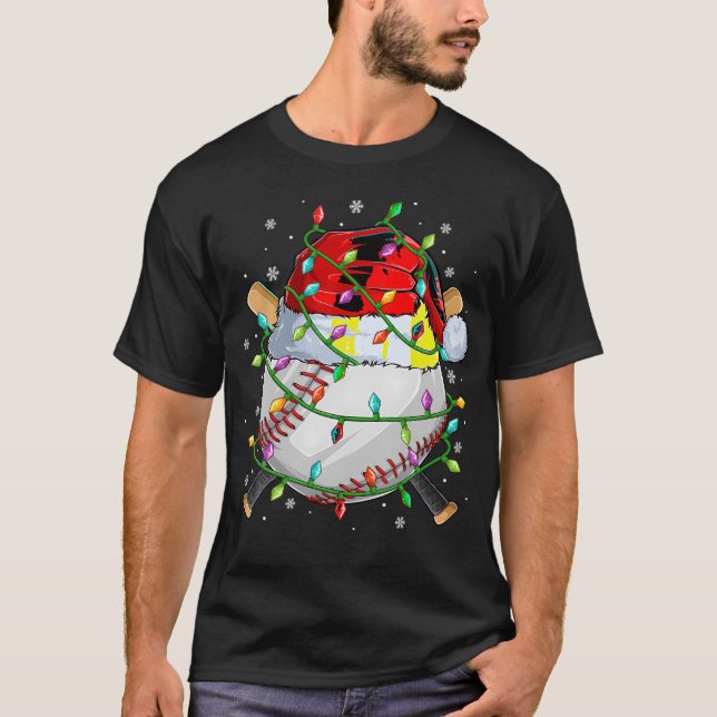 Camiseta Christmas Baseball Player Santa Hat Lights Xmas (Anverso)