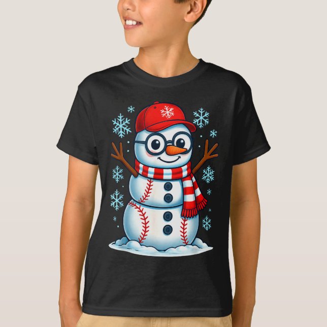 Camiseta Christmas Baseball Snowman Xmas Pajamas Women Men  (Anverso)