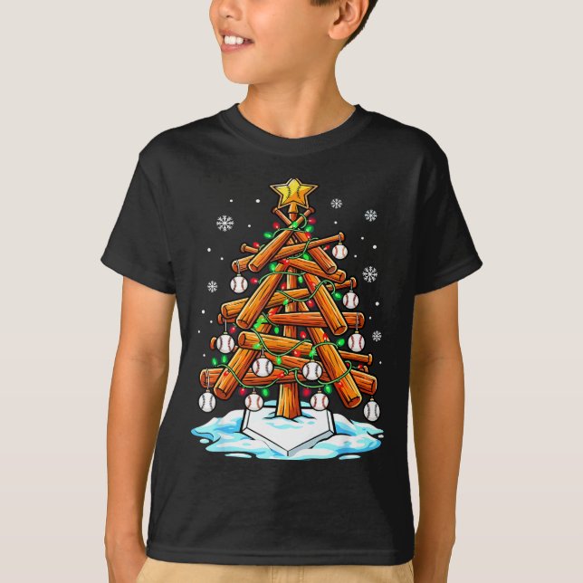 Camiseta Christmas Baseball Tree Lights Xmas  (Anverso)