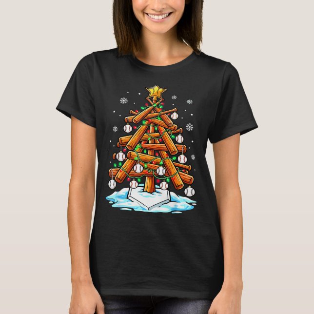 Camiseta Christmas Baseball Tree Lights Xmas  (Anverso)