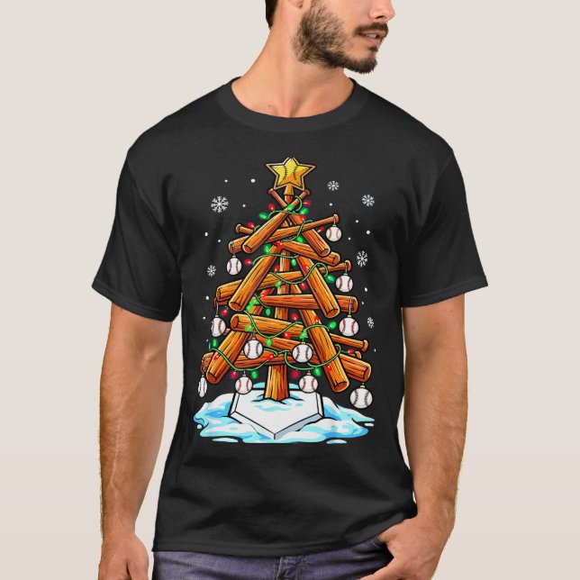 Camiseta Christmas Baseball Tree Lights Xmas  (Anverso)