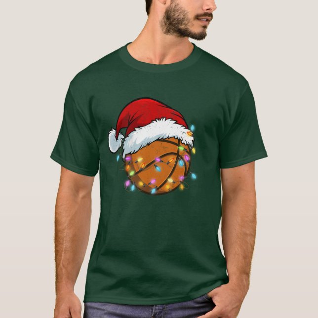 Camiseta Christmas Basketball Santa Hat Sport Xmas Lights f (Anverso)