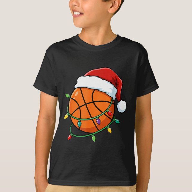 Camiseta Christmas Basketball Santa Hat Wrapped In Lights H (Anverso)