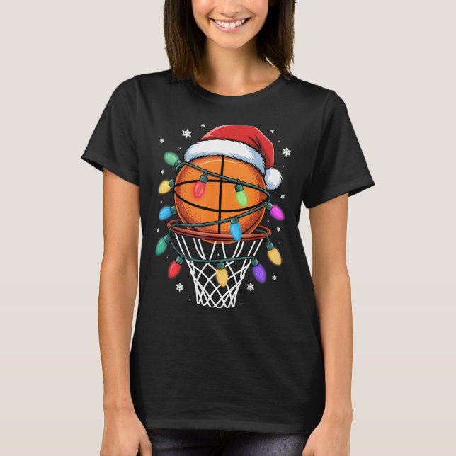 Camiseta Christmas Basketball Santa Hat Xmas Light Basketba (Anverso)