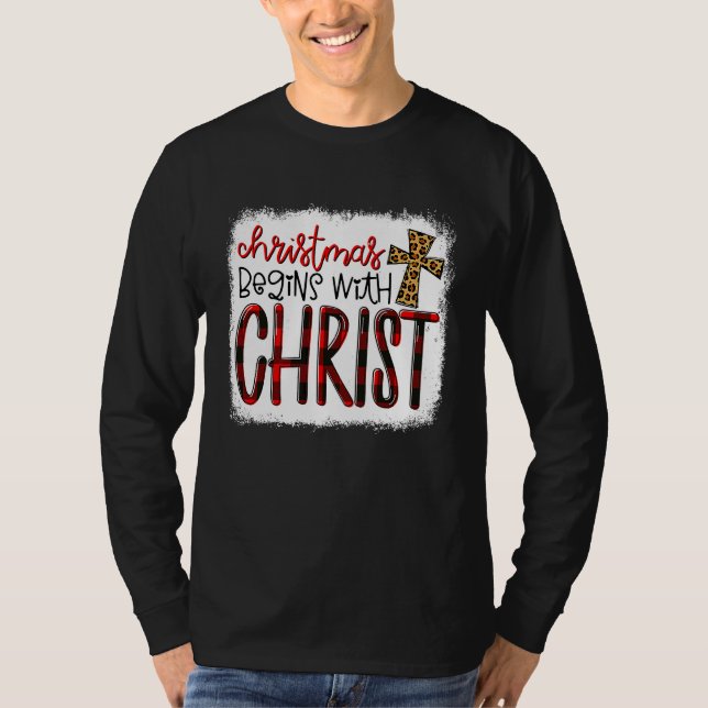 Camiseta Christmas Begin With Christ Leopard Christian Cros (Anverso)