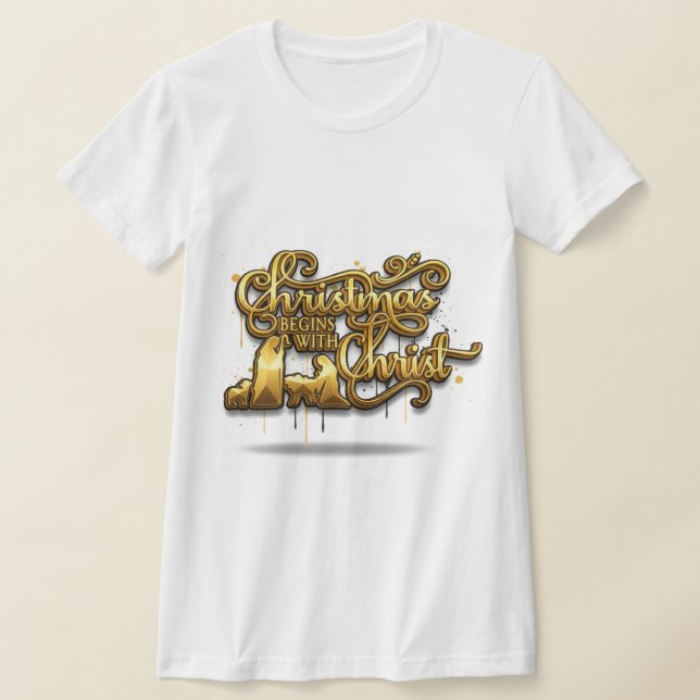 Camiseta "Christmas Begins With Christ" 3D Metallic Graffit (Distribución)
