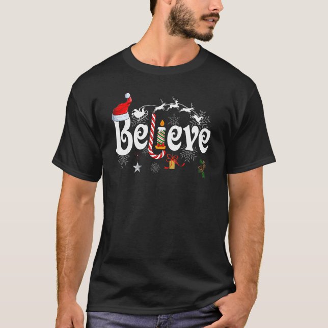 Camiseta Christmas  Believe Santa Claus  Jesus Christian 1 (Anverso)
