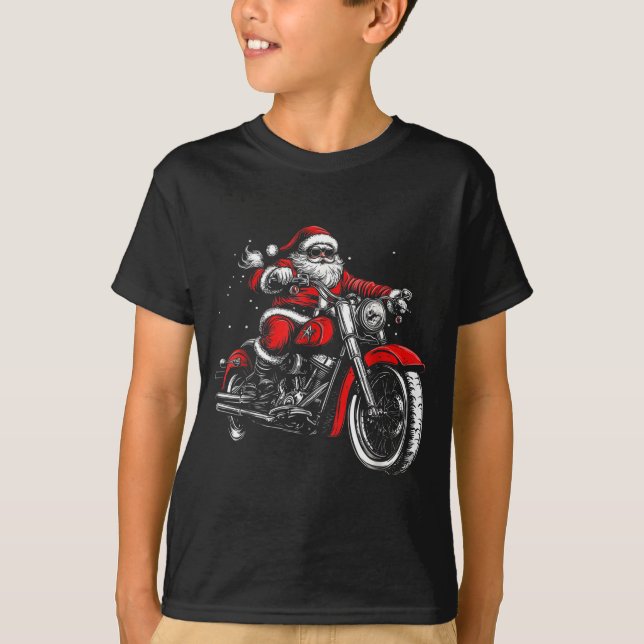 Camiseta Christmas Biker Santa Claus Funny Motorcycle Motor (Anverso)