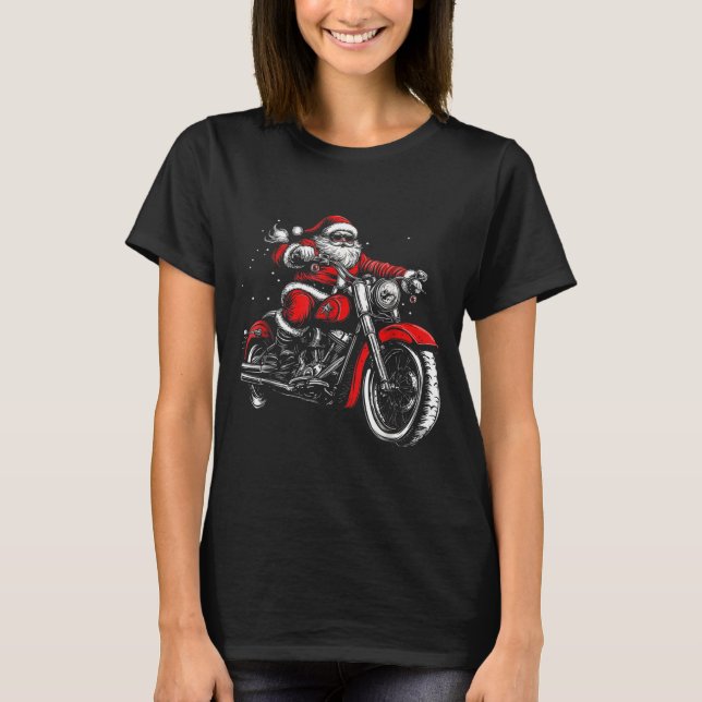 Camiseta Christmas Biker Santa Claus Funny Motorcycle Motor (Anverso)