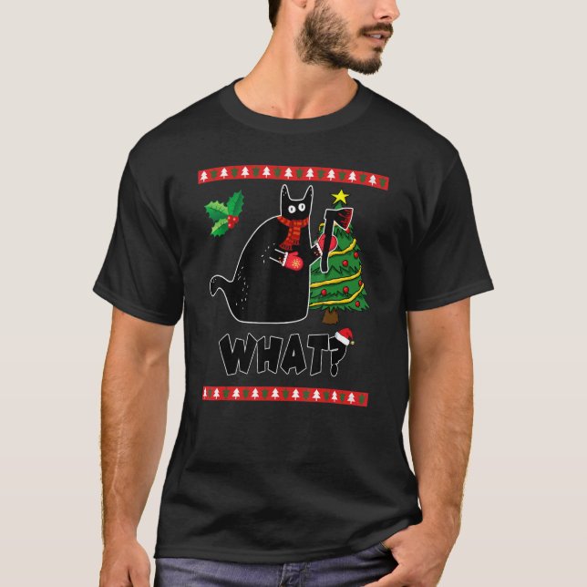 Camiseta Christmas Black Cat What  Xmas Costume for party (Anverso)