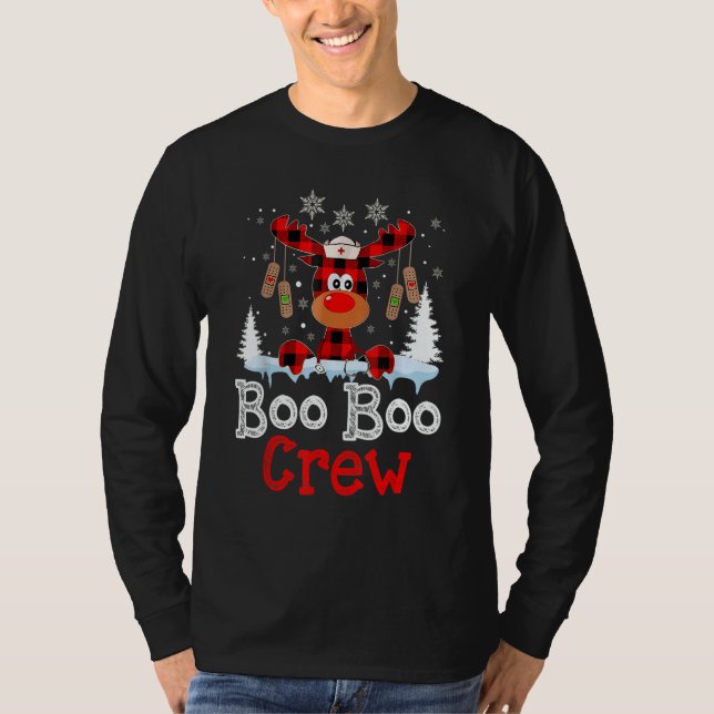 Camiseta Christmas Boo Boo Crew Reindeer Nurse Buffalo Plai (Anverso)