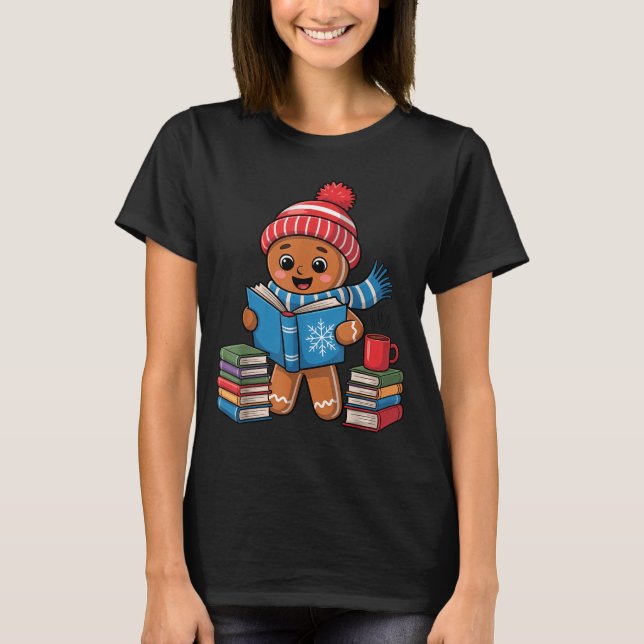 Camiseta Christmas Bookworm Gingerbread Reading Books Funny (Anverso)
