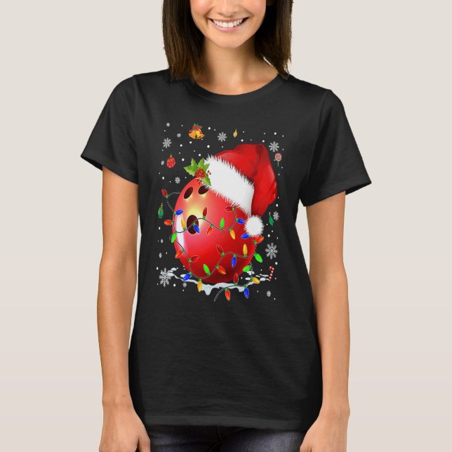Camiseta Christmas Bowling Ball Santa Hat Funny Sport Xmas  (Anverso)
