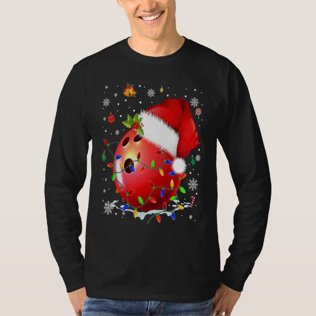 Camiseta Christmas Bowling Ball Santa Hat Funny Sport Xmas  (Anverso)