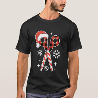 Camiseta Christmas Buffalo Plaid Scissors with Santa Hat Me