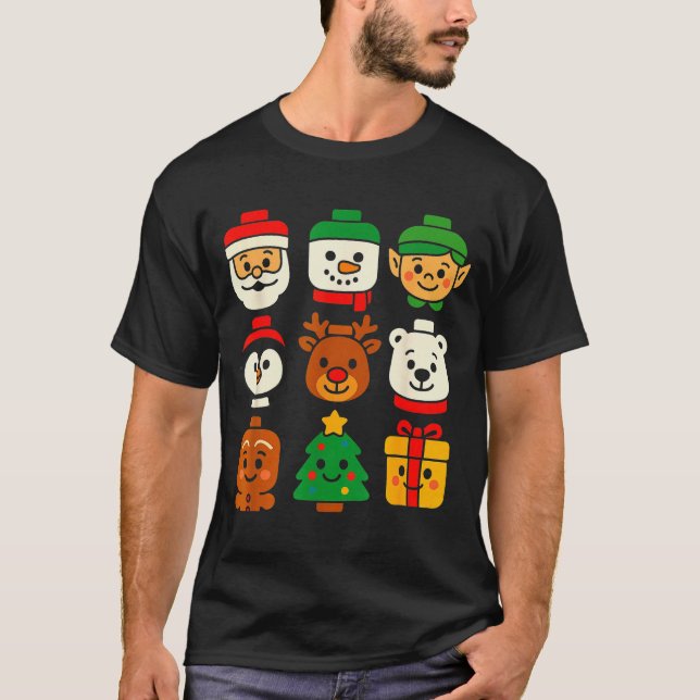 Camiseta Christmas Building Brick Santa Elf Snowman Xmas Bo (Anverso)