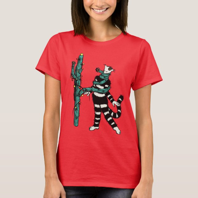Camiseta Christmas Cactus Hugs Cute Kitty Cat Lover (Anverso)