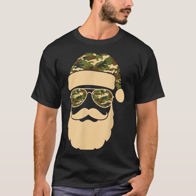 Camiseta Christmas Camo Santa Sungles Hat Beard Cool Milita (Anverso)