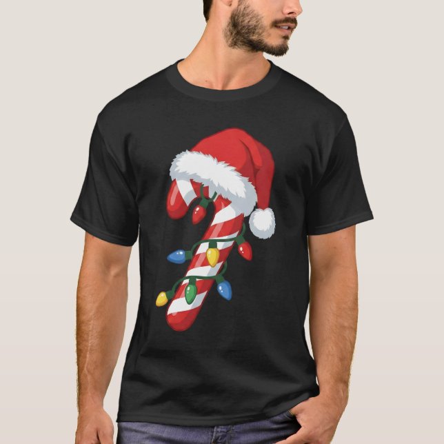 Camiseta Christmas Candy Cane Santa Hat Xmas Lights (Anverso)