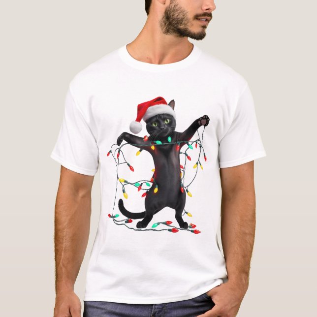 Camiseta Christmas Cat Holiday Lights (Anverso)