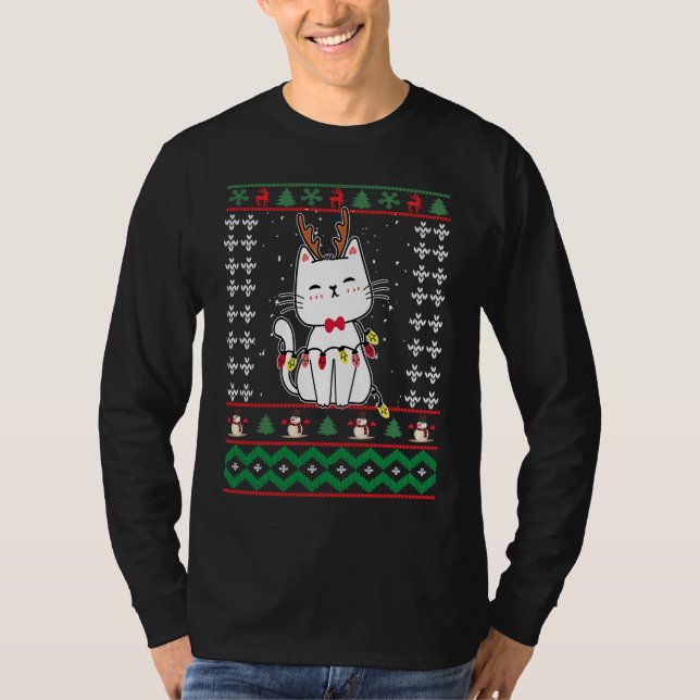 Camiseta Christmas Cat Reindeer Antlers Cute Cat Ugly Chris (Anverso)