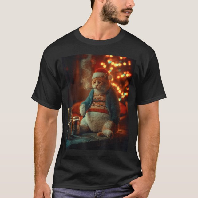 Camiseta Christmas Cat Smoking Cigarette Meme Gen Z  (Anverso)
