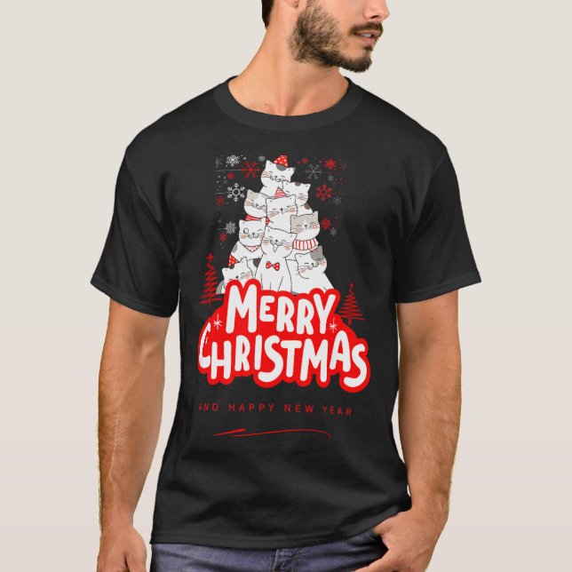 Camiseta Christmas Cat Tee – Festive Kitty Holiday Art  (Anverso)
