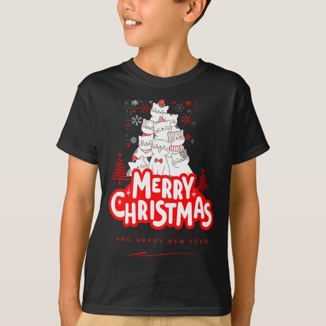 Camiseta Christmas Cat Tee – Festive Kitty Holiday Art  (Anverso)