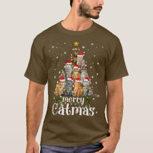 Camiseta Christmas Cat Tree with Santa Hat Merry Catmas Fun