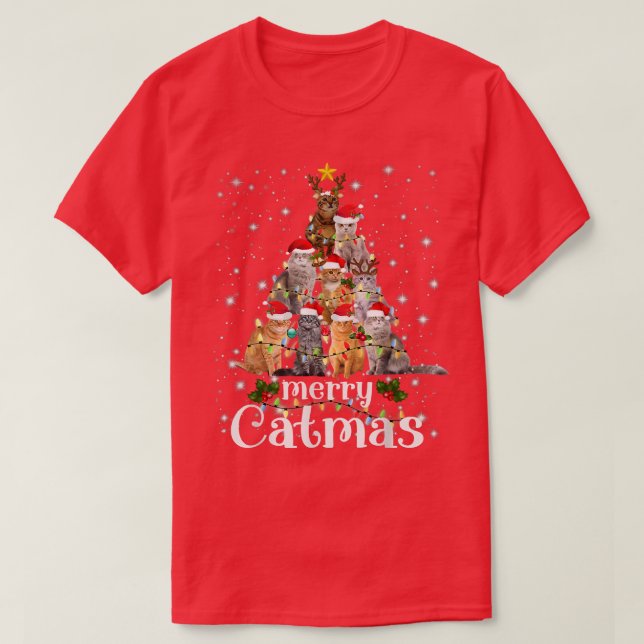 Camiseta Christmas Cat Tree with Santa Hat Merry Catmas Fun (Diseño del anverso)