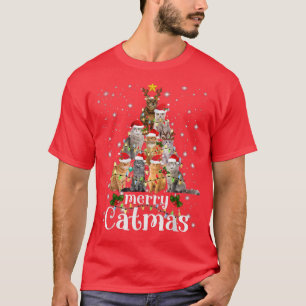 Camiseta Christmas Cat Tree with Santa Hat Merry Catmas Fun