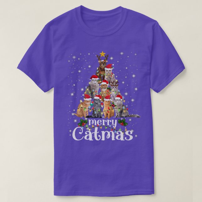 Camiseta Christmas Cat Tree with Santa Hat Merry Catmas Fun (Diseño del anverso)